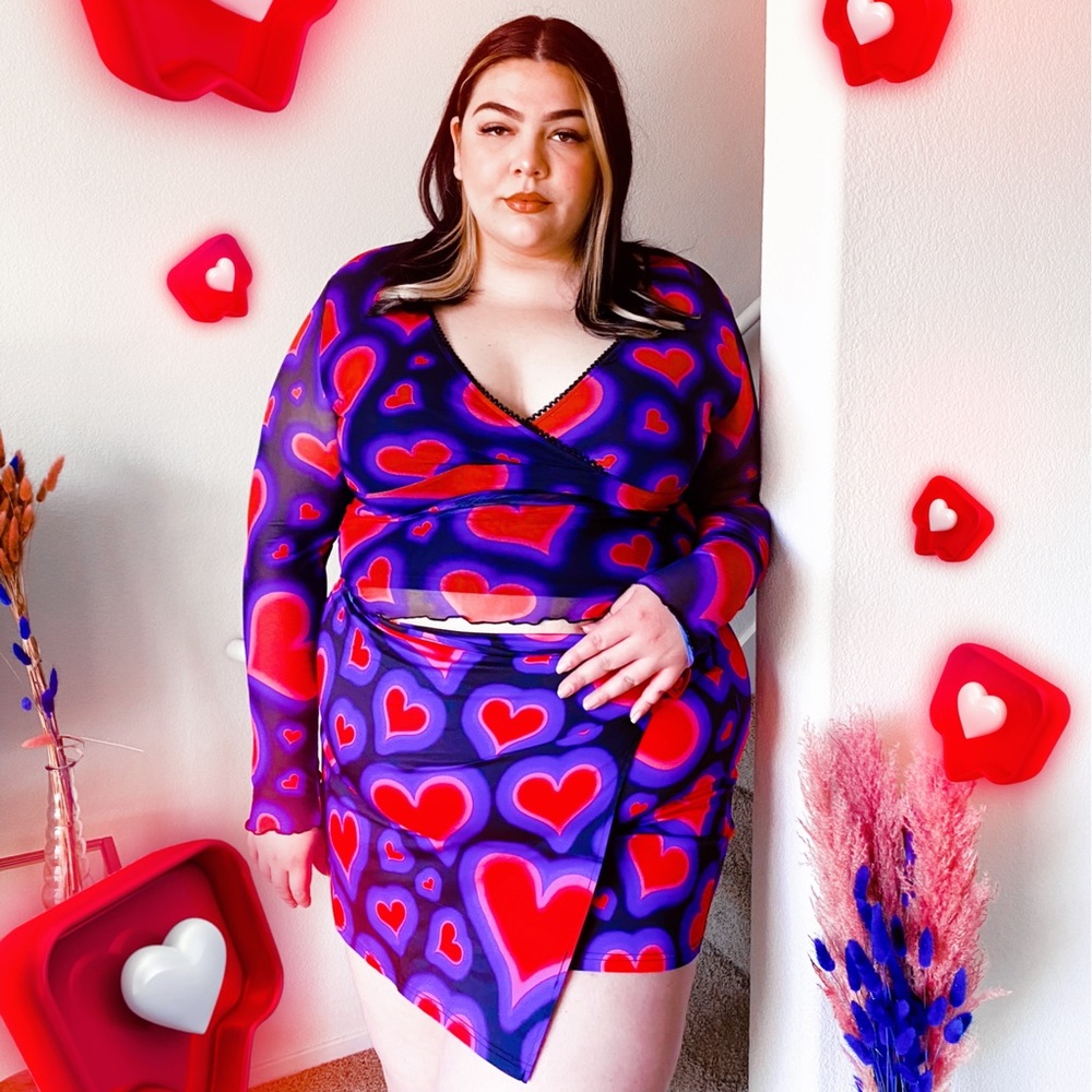 Matching Heart Mesh Long Sleeve and Skirt